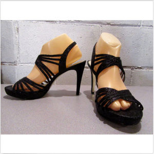 Adrianna Papella Black Glitter Evening Heels Shoes